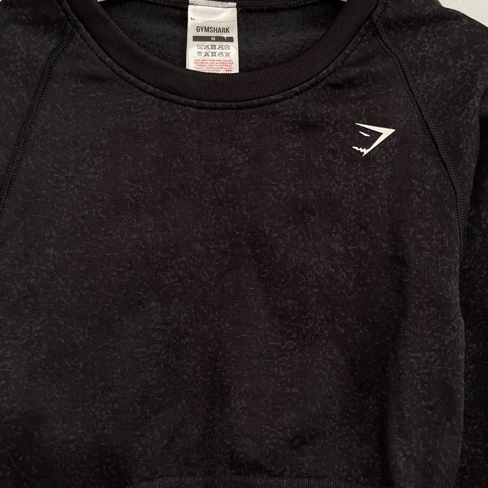 Adapt Fleck Seamless Long Sleeve Crop Top Crew Neck Activewear Tops Black Medium - Picture 3 of 9